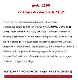 Narodowe czytanie w  miejskiej bibliotece